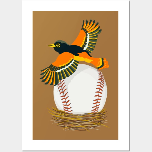 Play Ball! Oriole Baseball Egg in Nest Wall Art by BullShirtCo